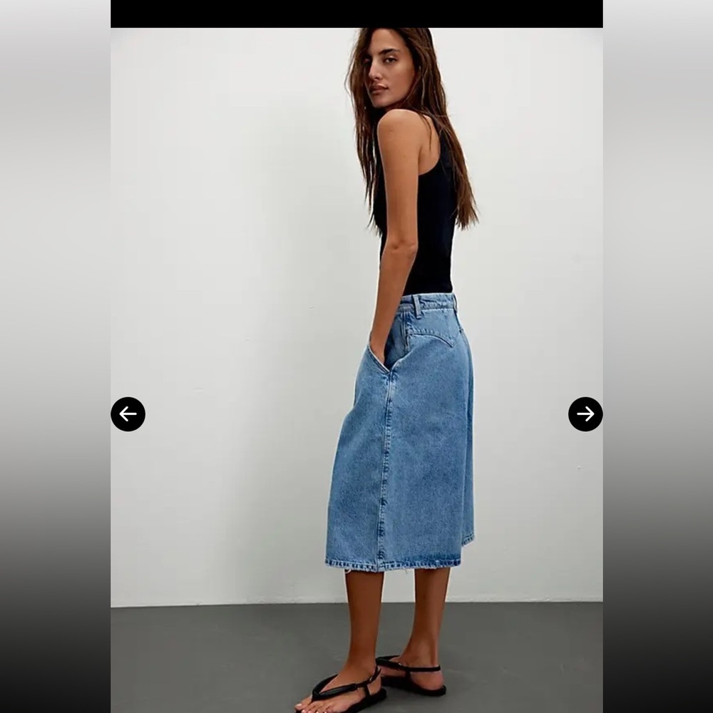 We The Free curvy Antonia crop Indigo Denim Shorts with Brown Leather Patch - Picture 3 of 10